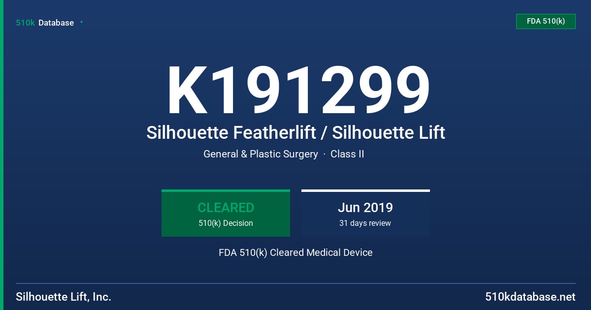 K191299 Silhouette Featherlift / Silhouette Lift FDA 510(k) Cleared Medical Device