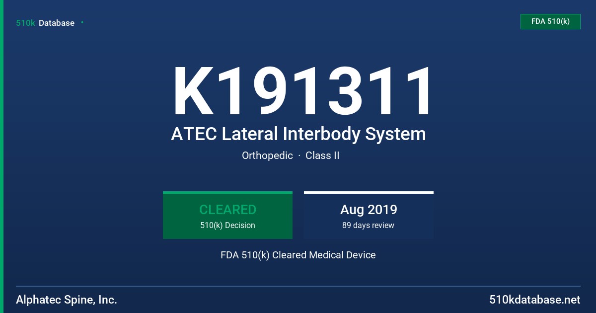 K191311 ATEC Lateral Interbody System FDA 510(k) Cleared Medical Device