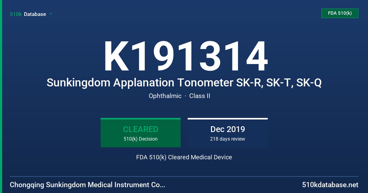 K191314 Sunkingdom Applanation Tonometer SK-R, SK-T, SK-Q FDA 510(k) Cleared Medical Device