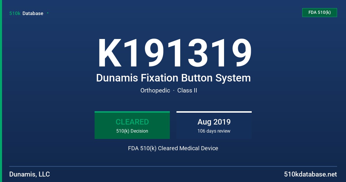 K191319 Dunamis Fixation Button System FDA 510(k) Cleared Medical Device