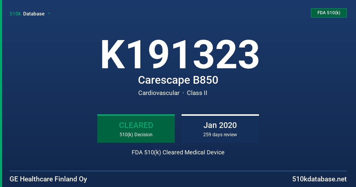 K191323 Carescape B850 FDA 510(k) Cleared Medical Device