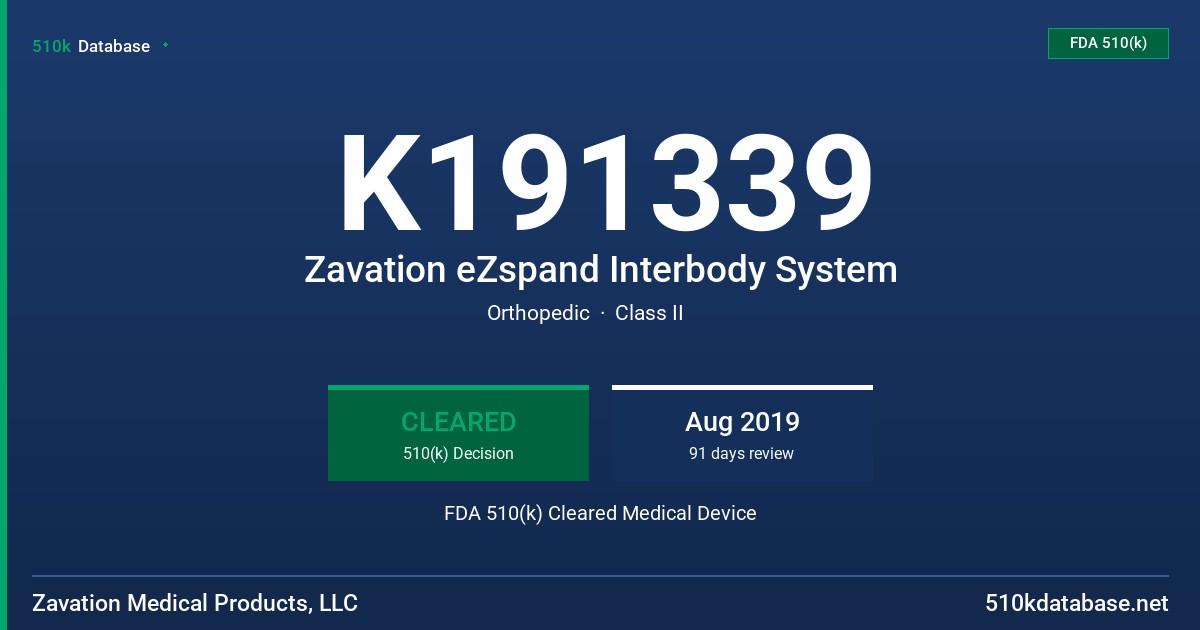 K191339 Zavation eZspand Interbody System FDA 510(k) Cleared Medical Device