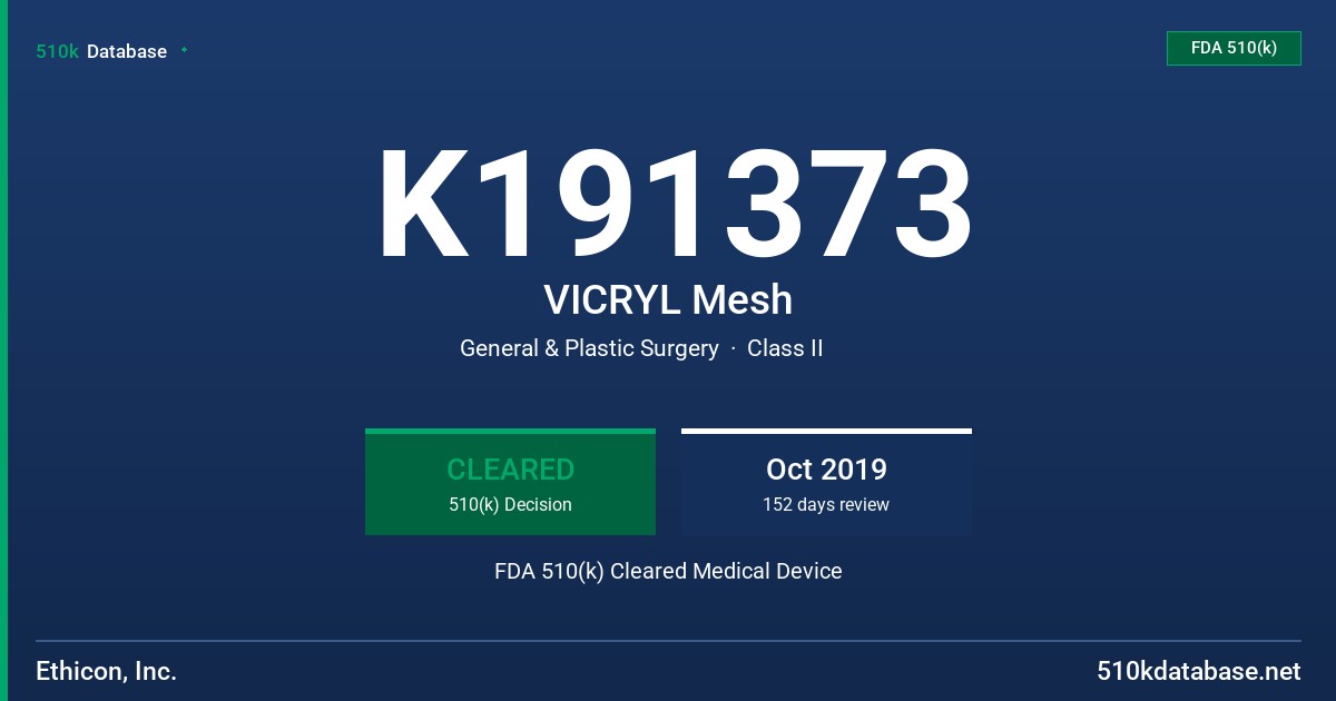 K191373 VICRYL Mesh FDA 510(k) Cleared Medical Device