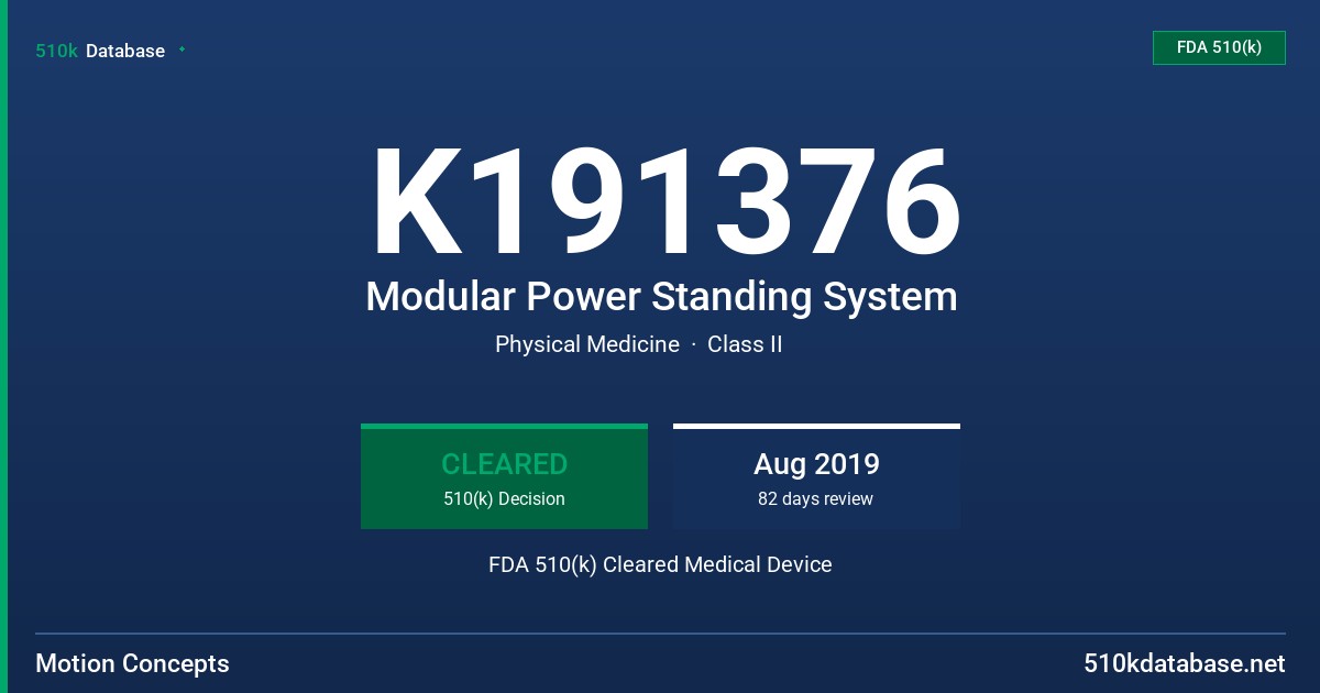 K191376 Modular Power Standing System FDA 510(k) Cleared Medical Device