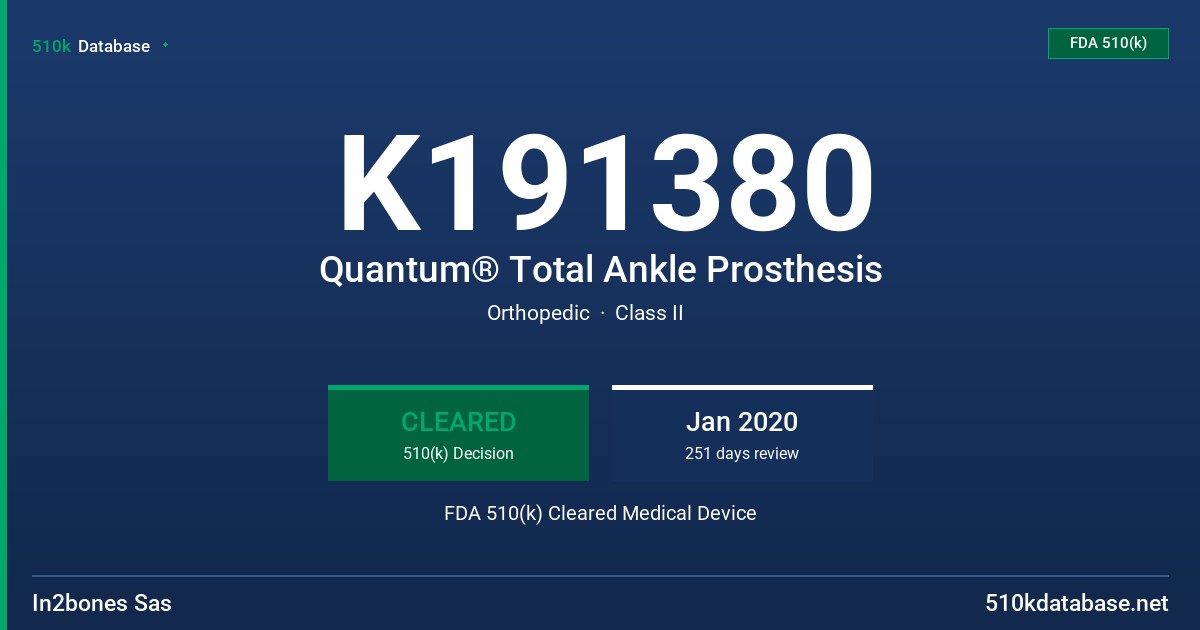 K191380 Quantum® Total Ankle Prosthesis FDA 510(k) Cleared Medical Device