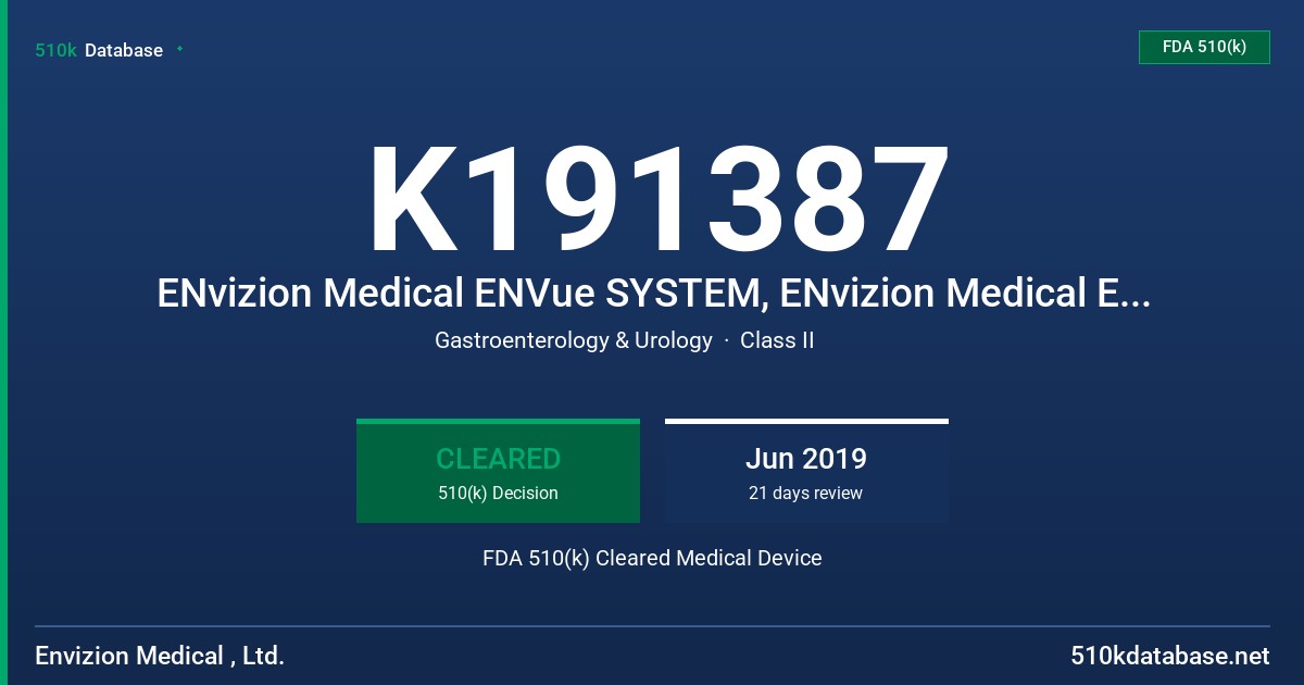K191387 ENvizion Medical ENVue SYSTEM, ENvizion Medical Enteral Feeding Tube FDA 510(k) Cleared Medical Device