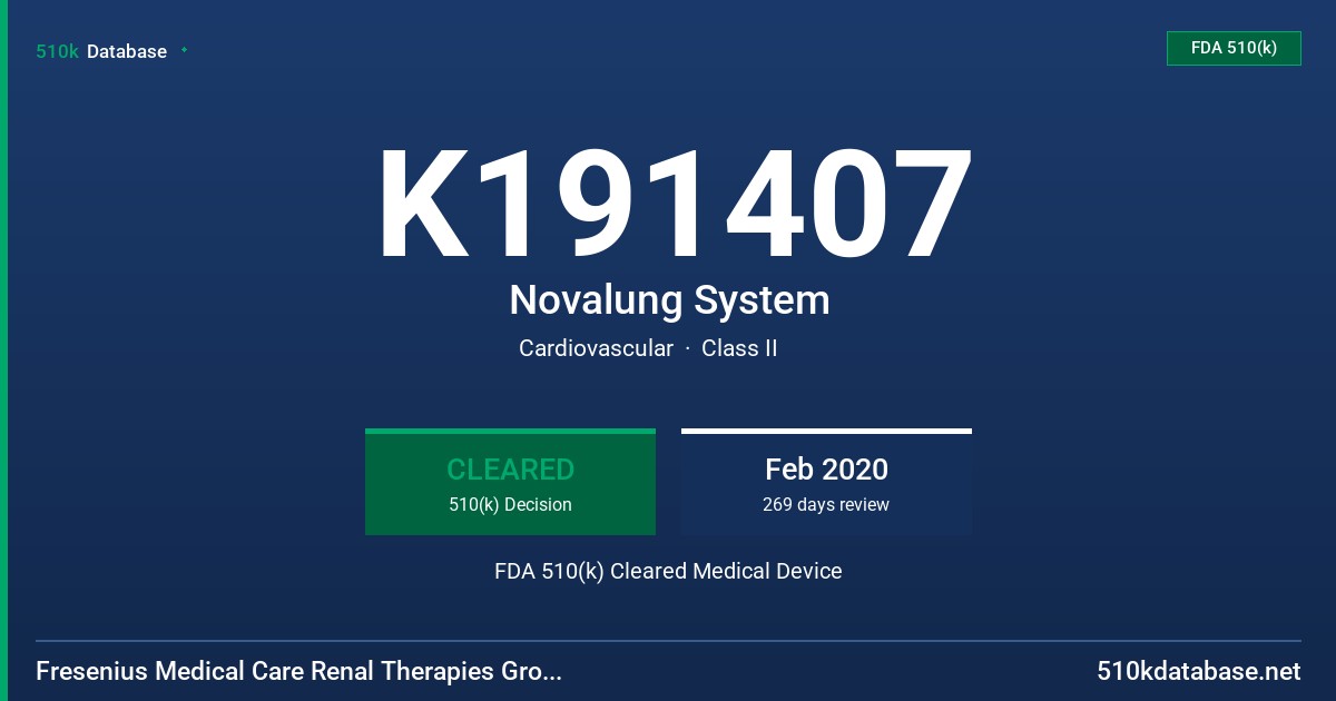 K191407 Novalung System FDA 510(k) Cleared Medical Device