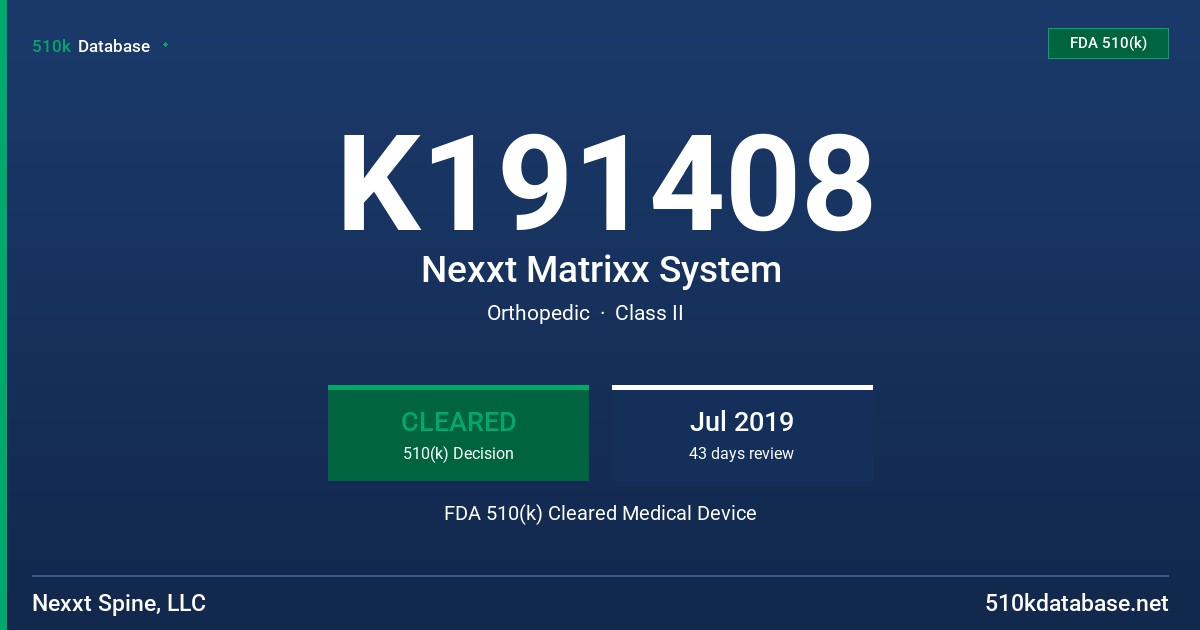 K191408 Nexxt Matrixx System FDA 510(k) Cleared Medical Device