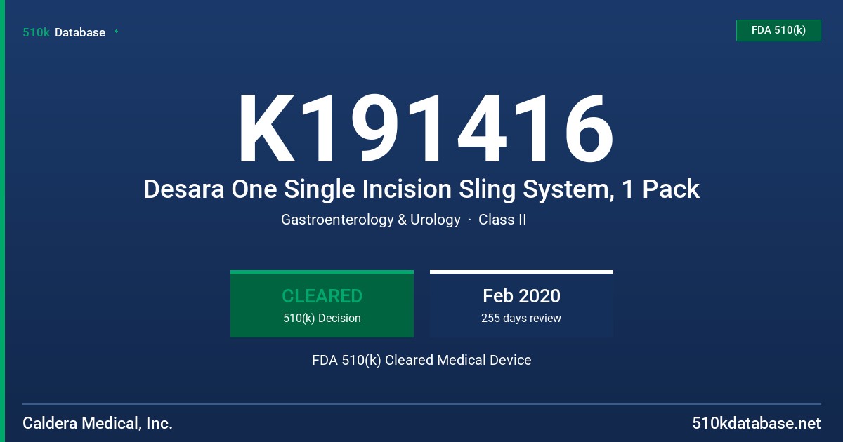 K191416 Desara One Single Incision Sling System, 1 Pack FDA 510(k) Cleared Medical Device
