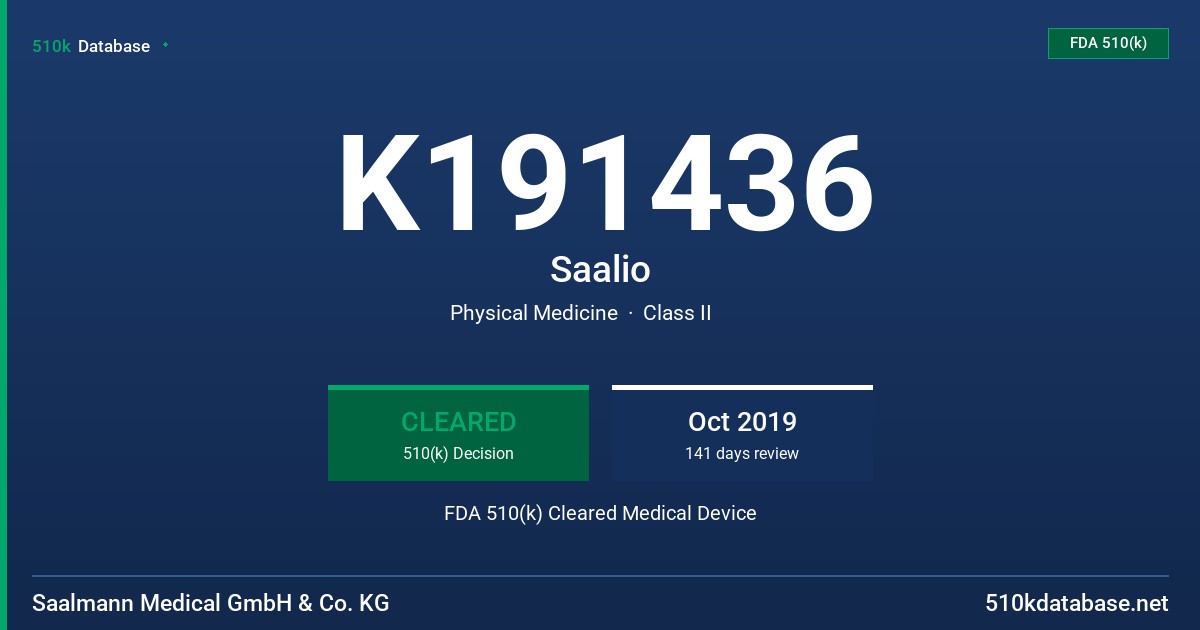 K191436 Saalio FDA 510(k) Cleared Medical Device