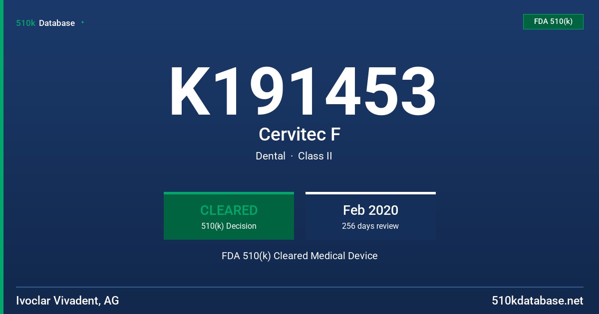 K191453 Cervitec F FDA 510(k) Cleared Medical Device
