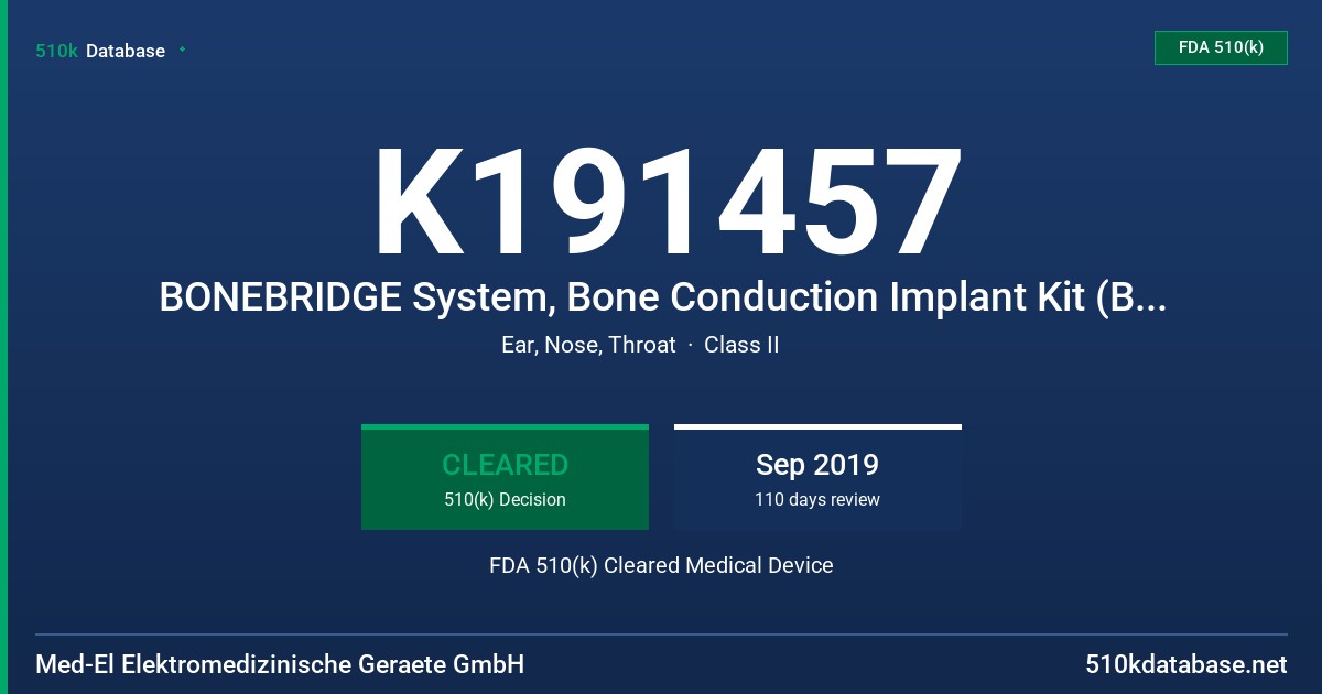 K191457 BONEBRIDGE System, Bone Conduction Implant Kit (BCI 602 Implant Kit), BCI 602 Sizer Kit, BCI 602 Lifts (1mm) FDA 510(k) Cleared Medical Device