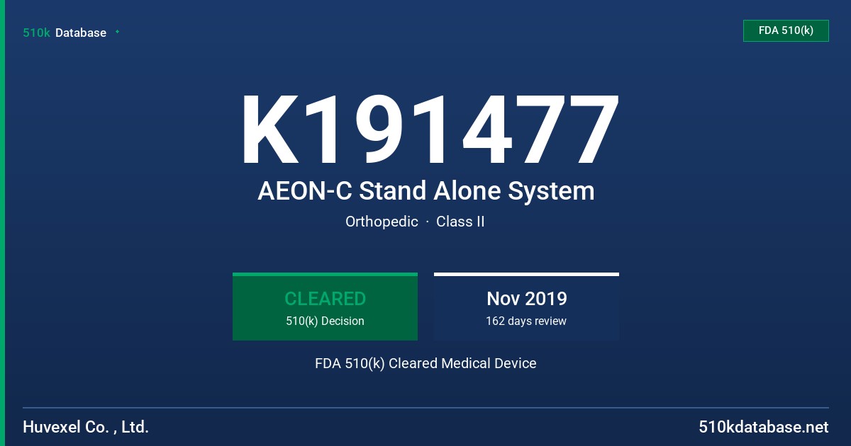 K191477 AEON-C Stand Alone System FDA 510(k) Cleared Medical Device