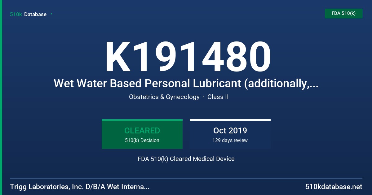 K191480 Wet Water Based Personal Lubricant (additionally, branded as WET Platinum Houston, Elite Water-Based Hybrid) FDA 510(k) Cleared Medical Device