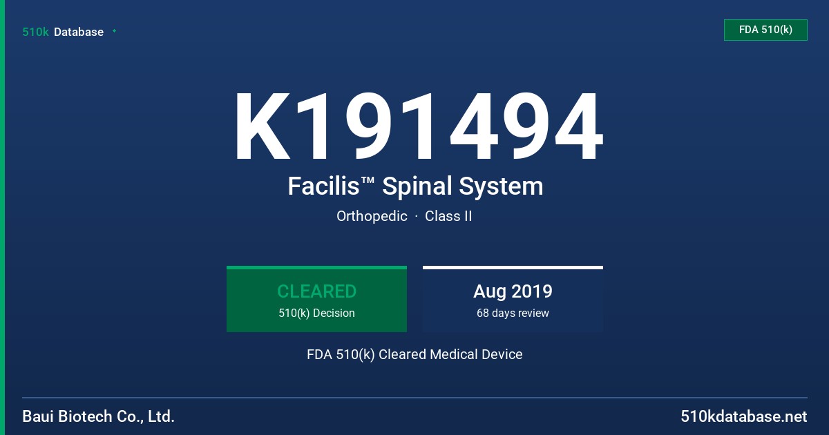 K191494 Facilis™ Spinal System FDA 510(k) Cleared Medical Device