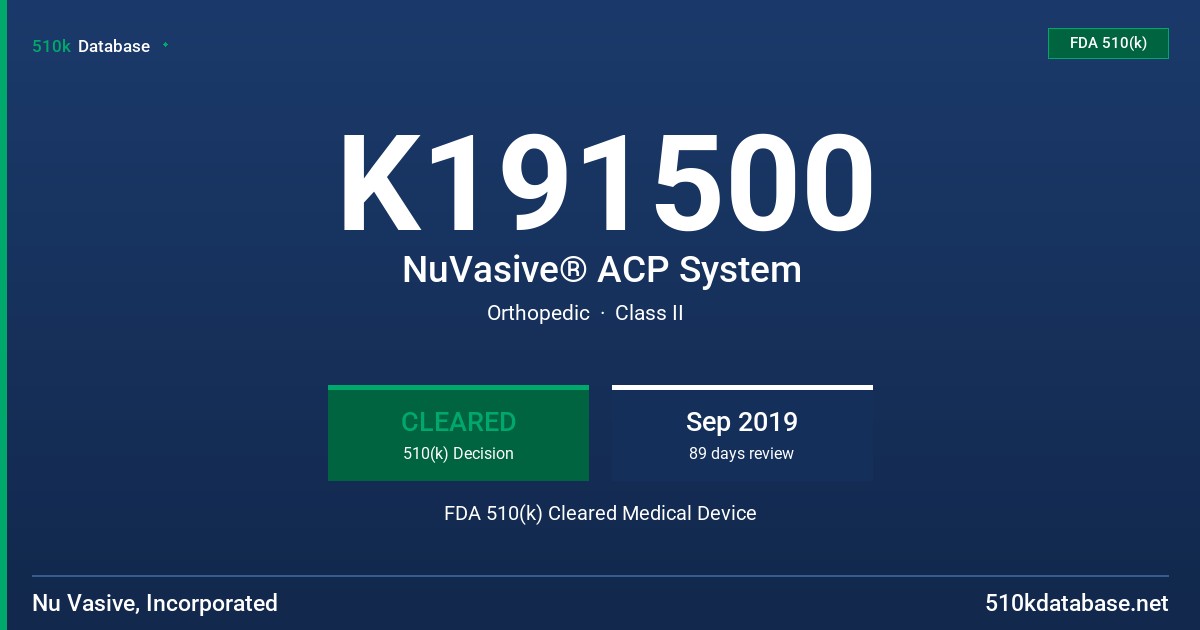 K191500 NuVasive® ACP System FDA 510(k) Cleared Medical Device