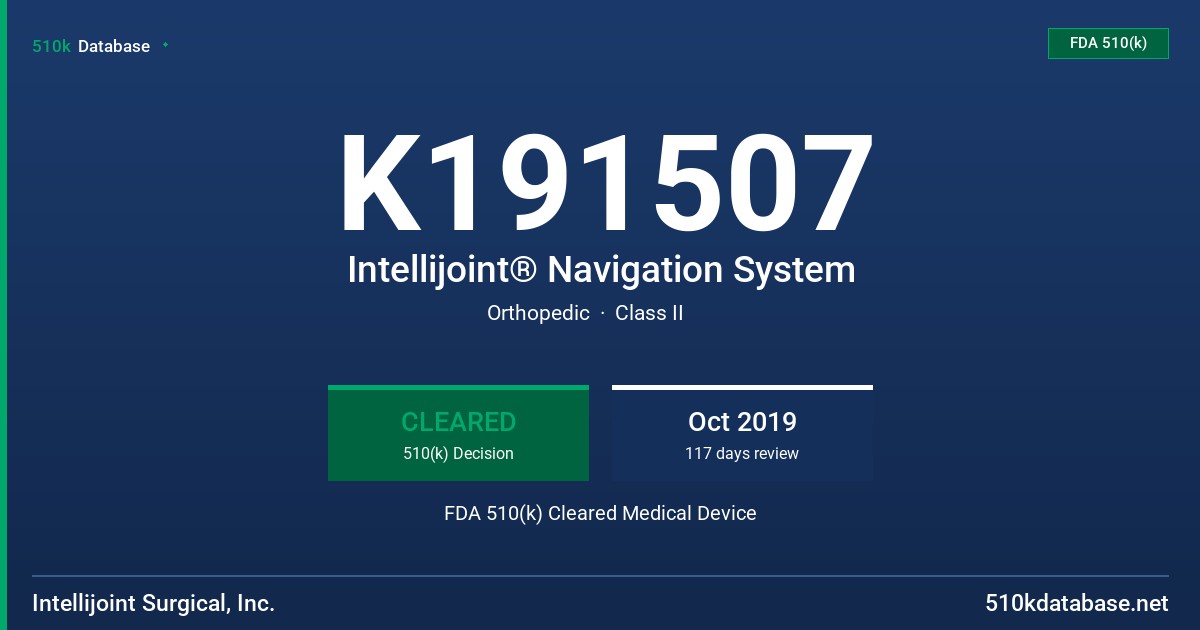 K191507 Intellijoint® Navigation System FDA 510(k) Cleared Medical Device