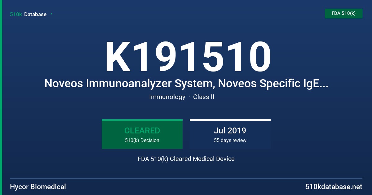 K191510 Noveos Immunoanalyzer System, Noveos Specific IgE (slgE), Capture Reagent D002, Dermatophagoides farinae FDA 510(k) Cleared Medical Device