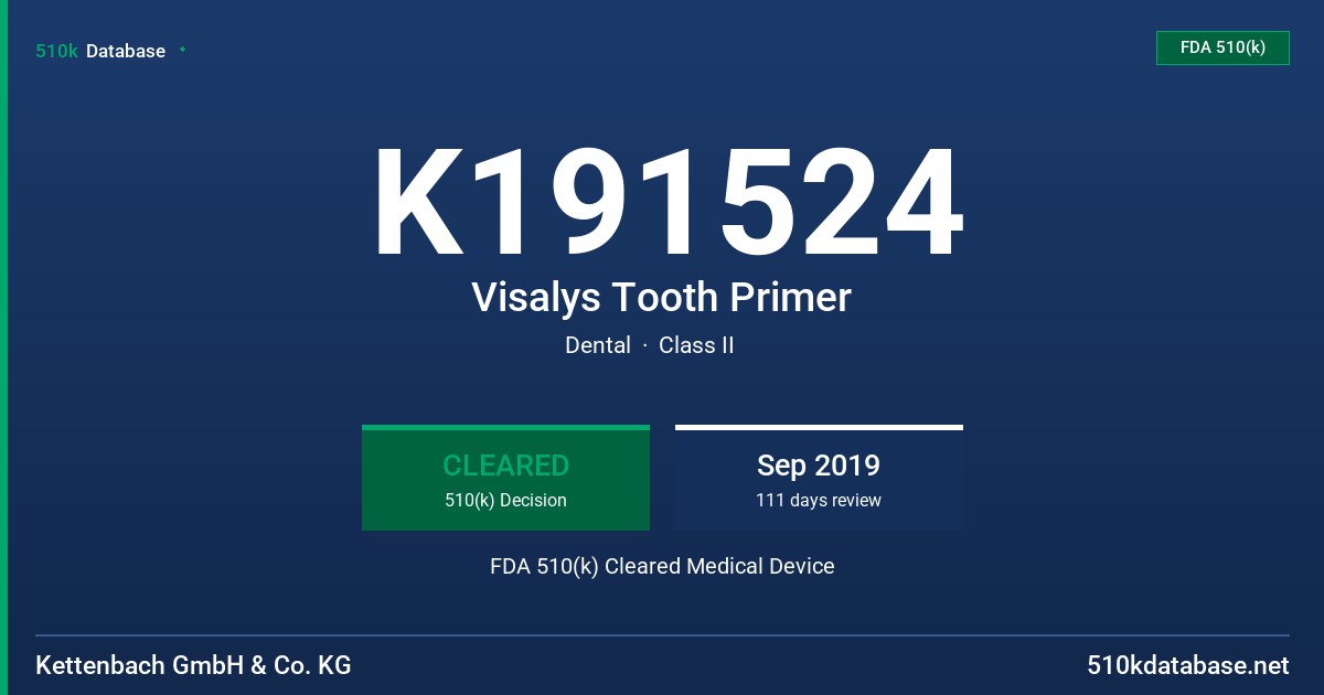 K191524 Visalys Tooth Primer FDA 510(k) Cleared Medical Device