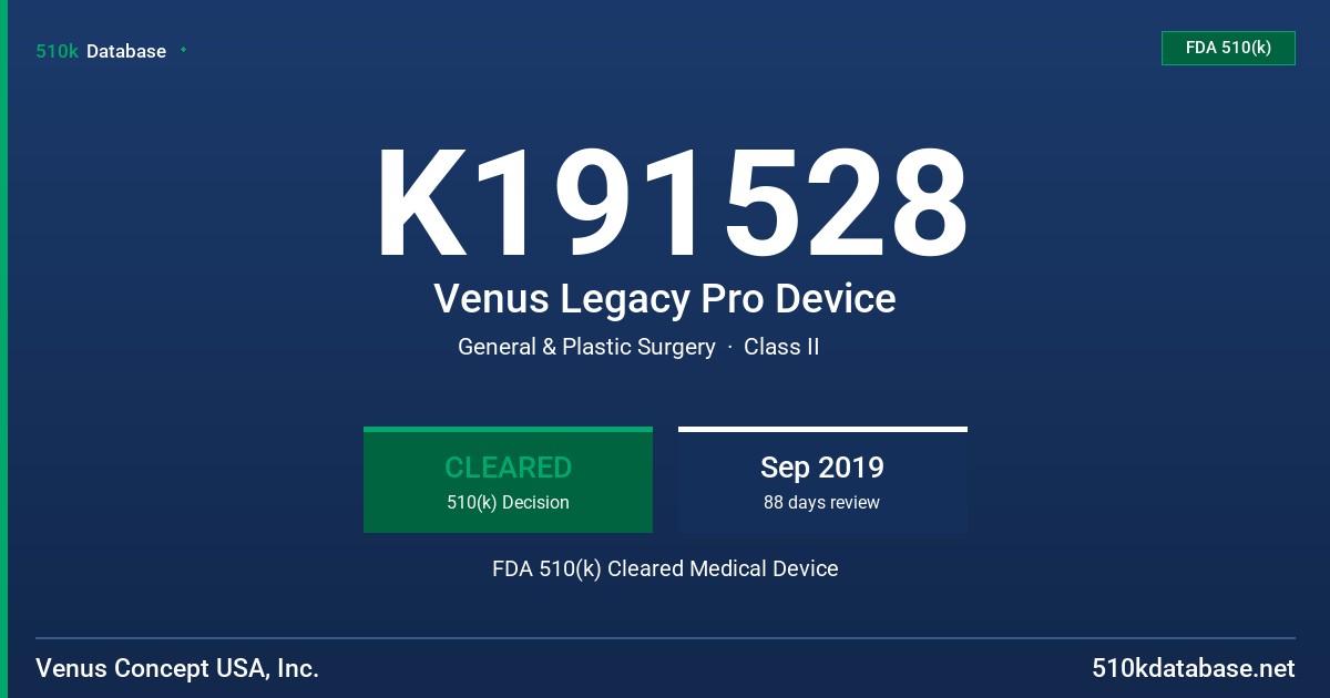 K191528 Venus Legacy Pro Device FDA 510(k) Cleared Medical Device