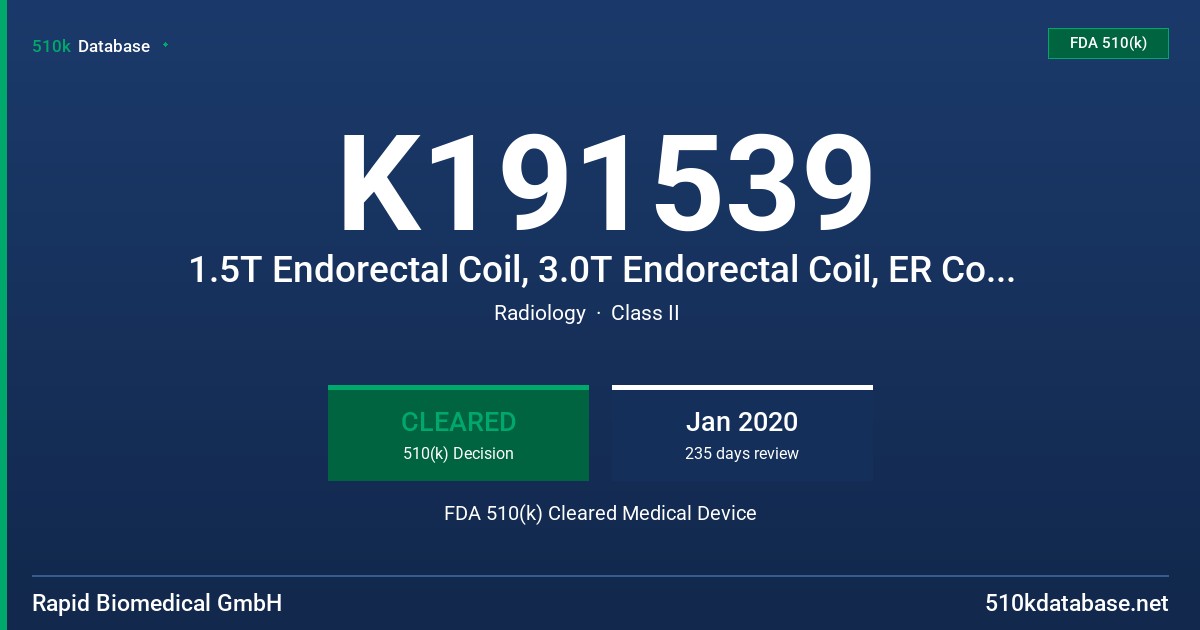 K191539 1.5T Endorectal Coil, 3.0T Endorectal Coil, ER Coil Support FDA 510(k) Cleared Medical Device