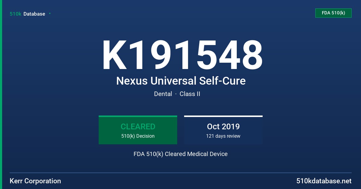K191548 Nexus Universal Self-Cure FDA 510(k) Cleared Medical Device