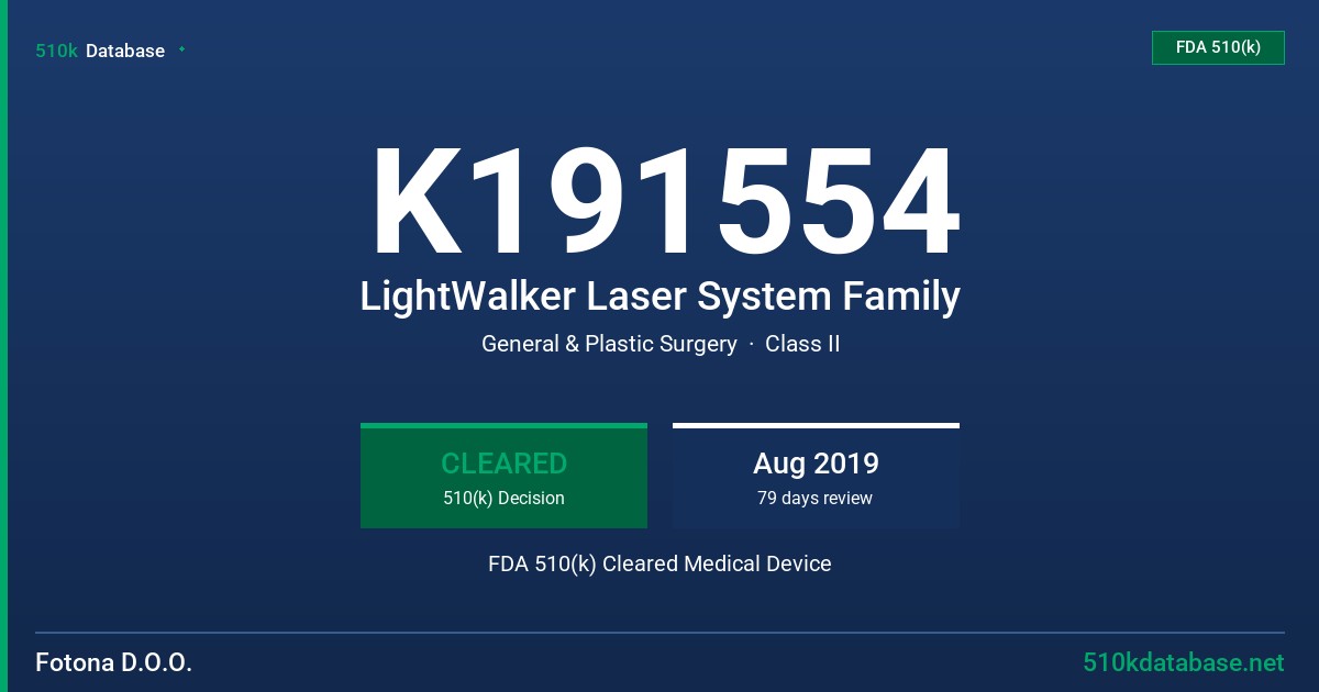 K191554 LightWalker Laser System Family FDA 510(k) Cleared Medical Device