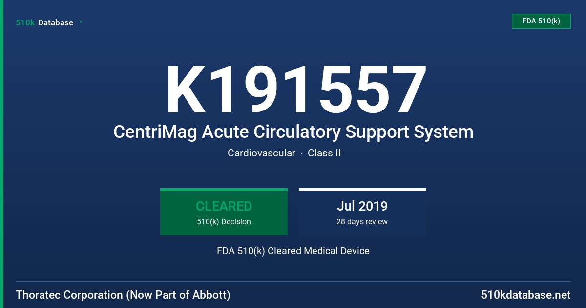 K191557 CentriMag Acute Circulatory Support System FDA 510(k) Cleared Medical Device