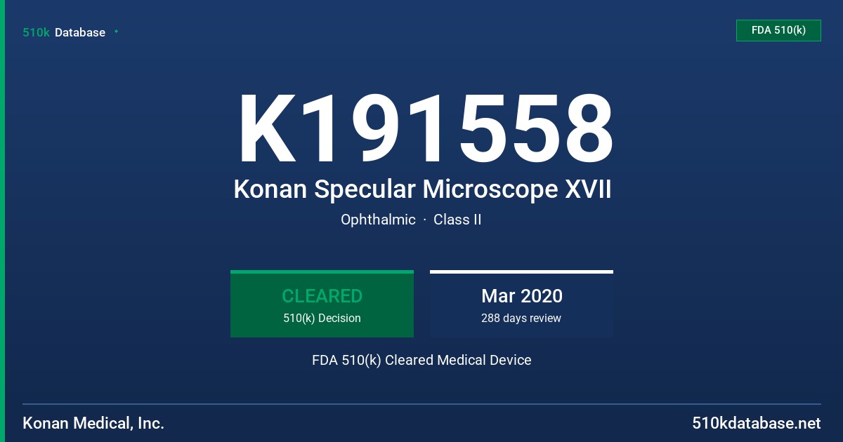 K191558 Konan Specular Microscope XVII FDA 510(k) Cleared Medical Device