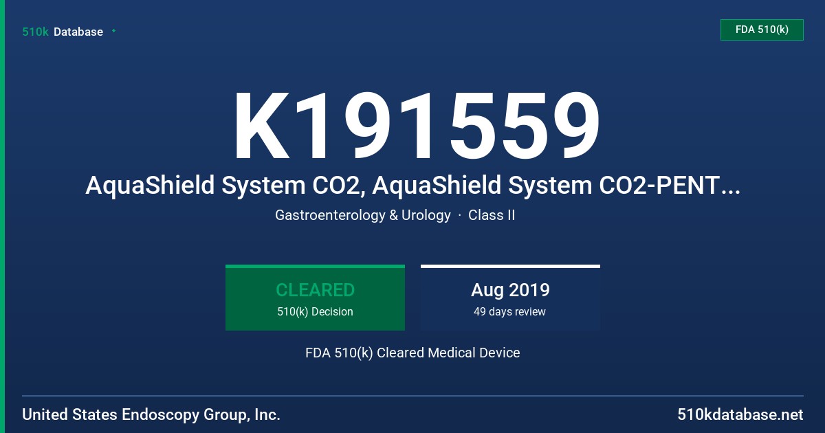 K191559 AquaShield System CO2, AquaShield System CO2-PENTAX, AquaShield System CO2-FUJIFILM FDA 510(k) Cleared Medical Device