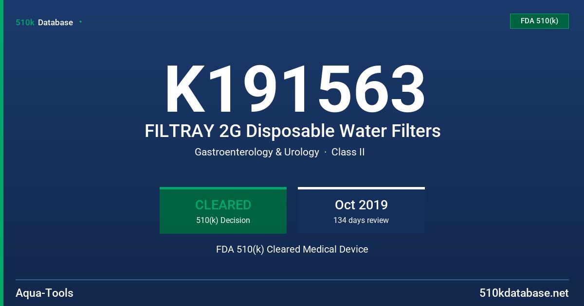 K191563 FILTRAY 2G Disposable Water Filters FDA 510(k) Cleared Medical Device
