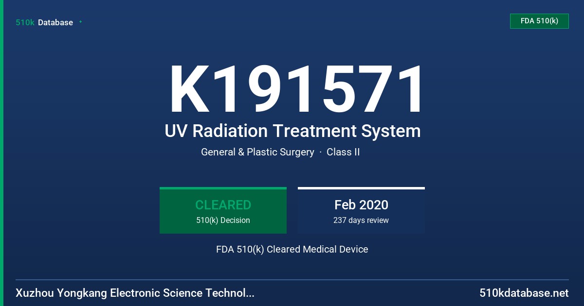 K191571 UV Radiation Treatment System FDA 510(k) Cleared Medical Device