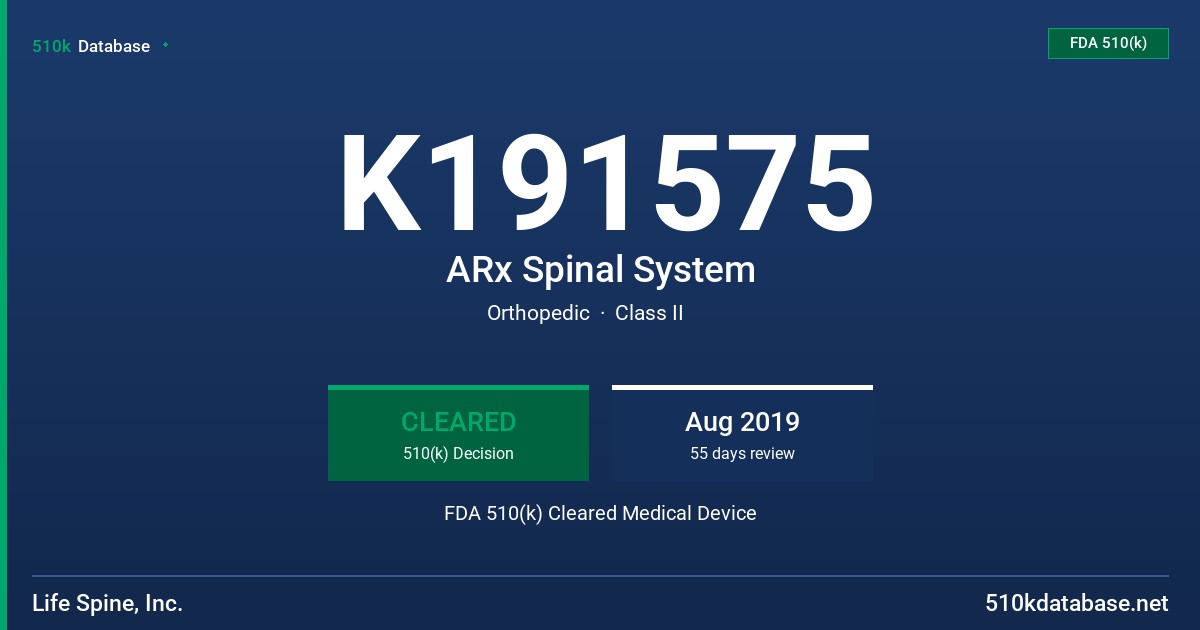 K191575 ARx Spinal System FDA 510(k) Cleared Medical Device
