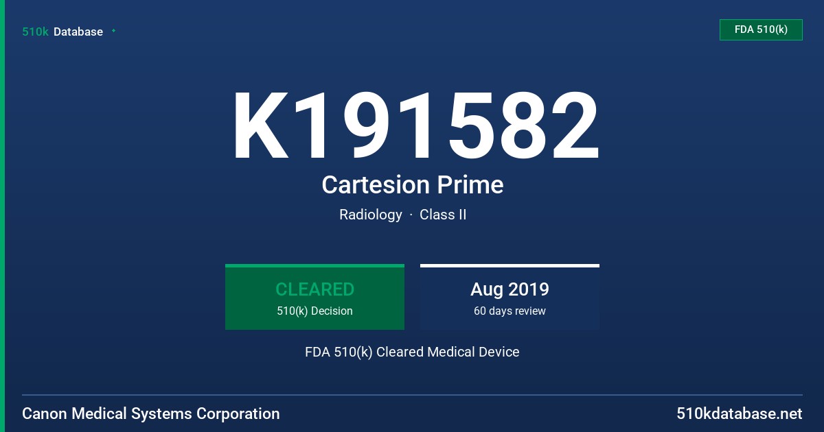 K191582 Cartesion Prime FDA 510(k) Cleared Medical Device