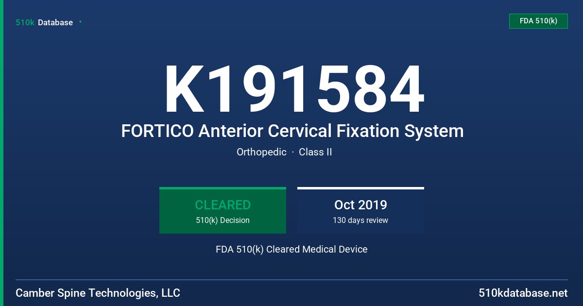 K191584 FORTICO Anterior Cervical Fixation System FDA 510(k) Cleared Medical Device