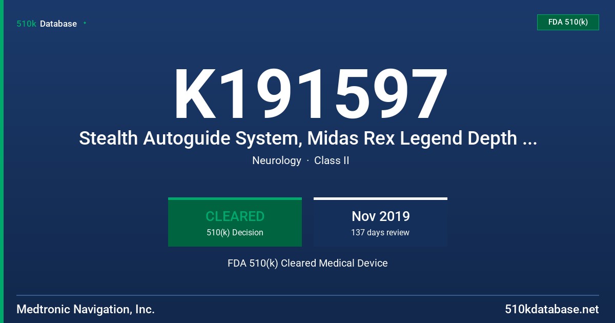 K191597 Stealth Autoguide System, Midas Rex Legend Depth Stop System FDA 510(k) Cleared Medical Device