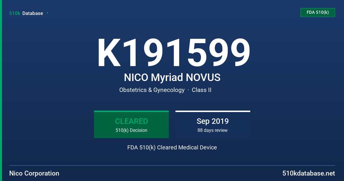 K191599 NICO Myriad NOVUS FDA 510(k) Cleared Medical Device