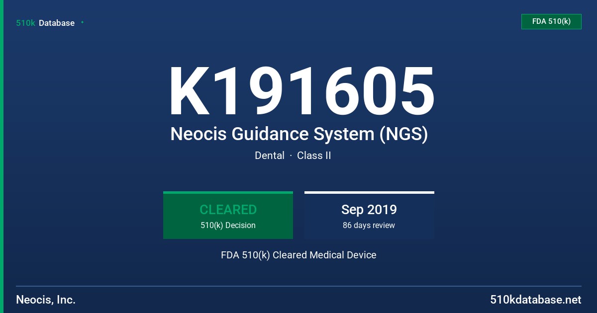 K191605 Neocis Guidance System (NGS) FDA 510(k) Cleared Medical Device