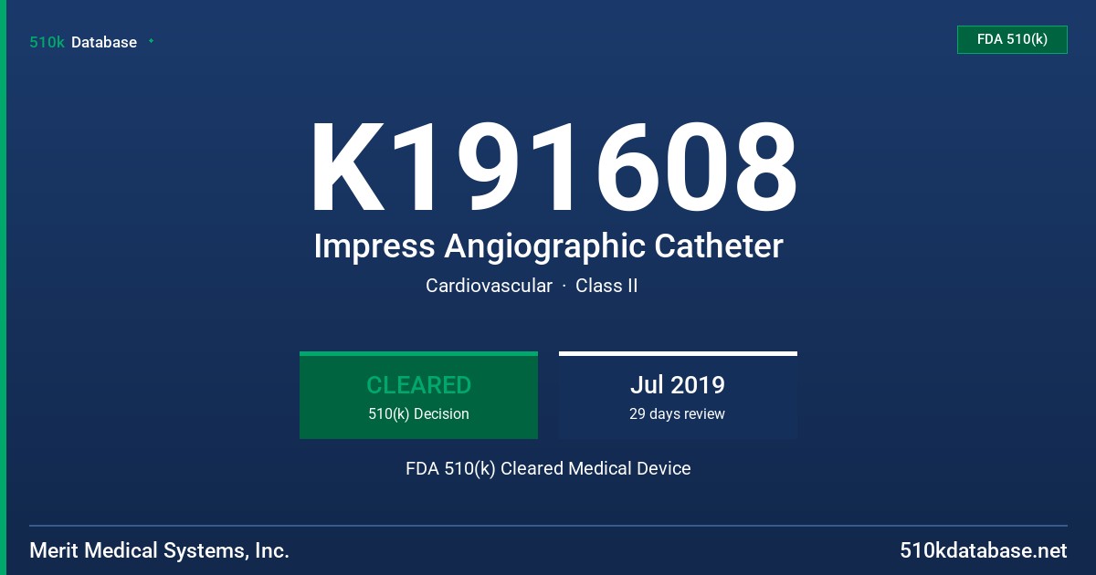 K191608 Impress Angiographic Catheter FDA 510(k) Cleared Medical Device