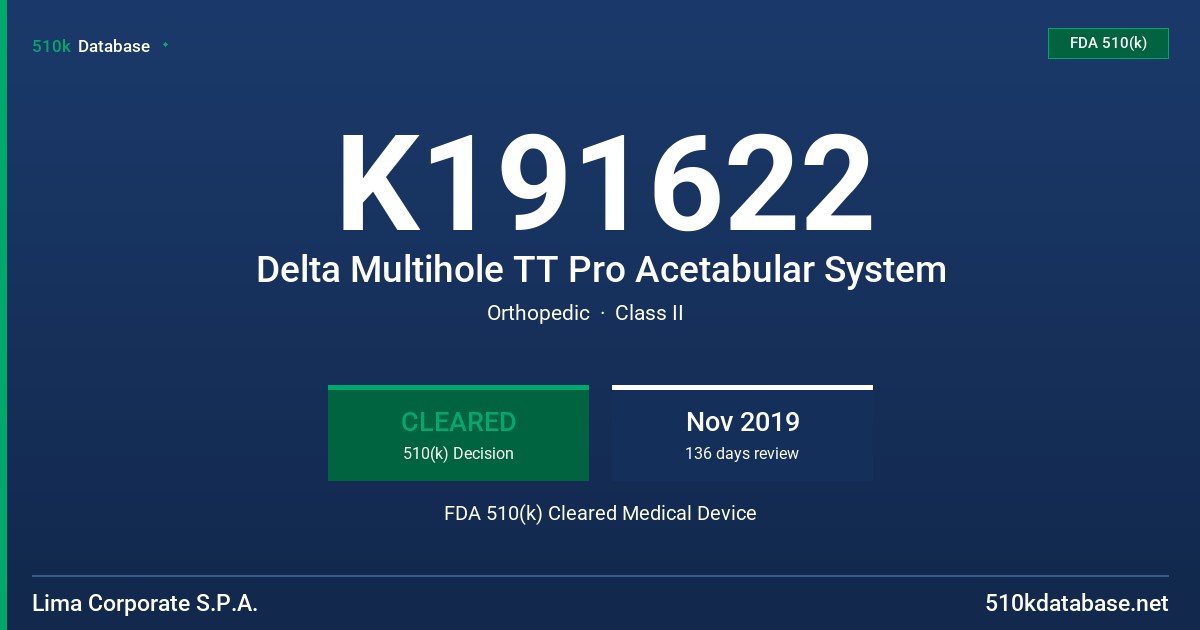 K191622 Delta Multihole TT Pro Acetabular System FDA 510(k) Cleared Medical Device