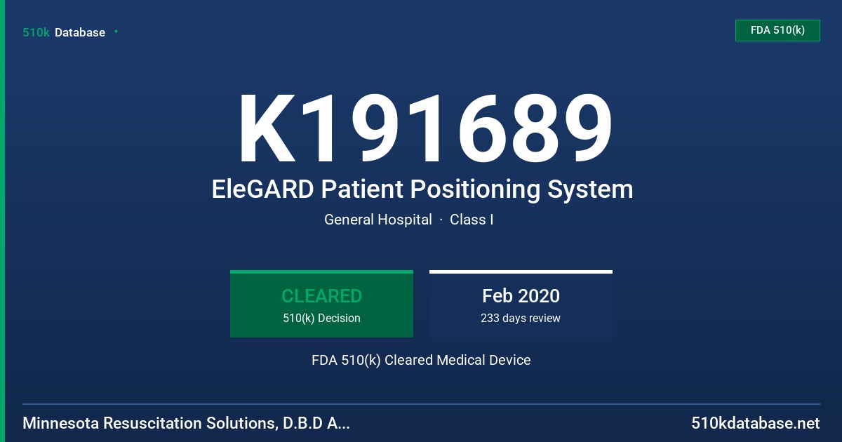 K191689 EleGARD Patient Positioning System FDA 510(k) Cleared Medical Device