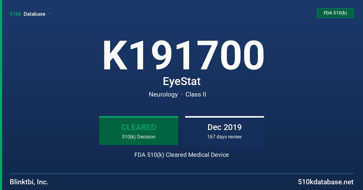 K191700 EyeStat FDA 510(k) Cleared Medical Device