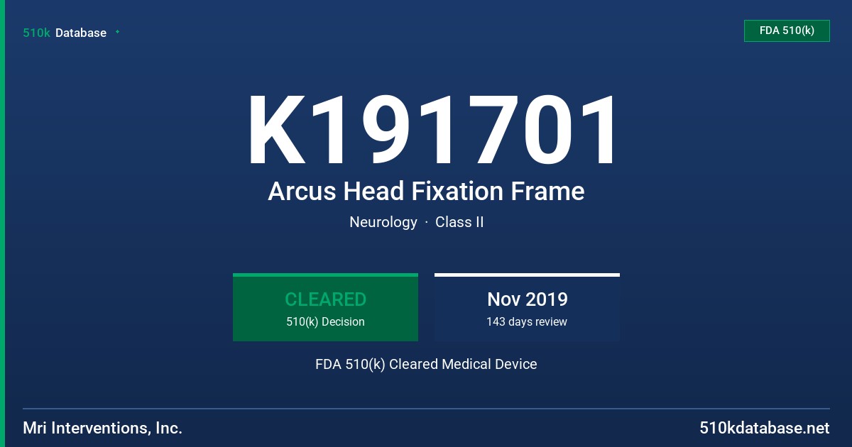 K191701 Arcus Head Fixation Frame FDA 510(k) Cleared Medical Device