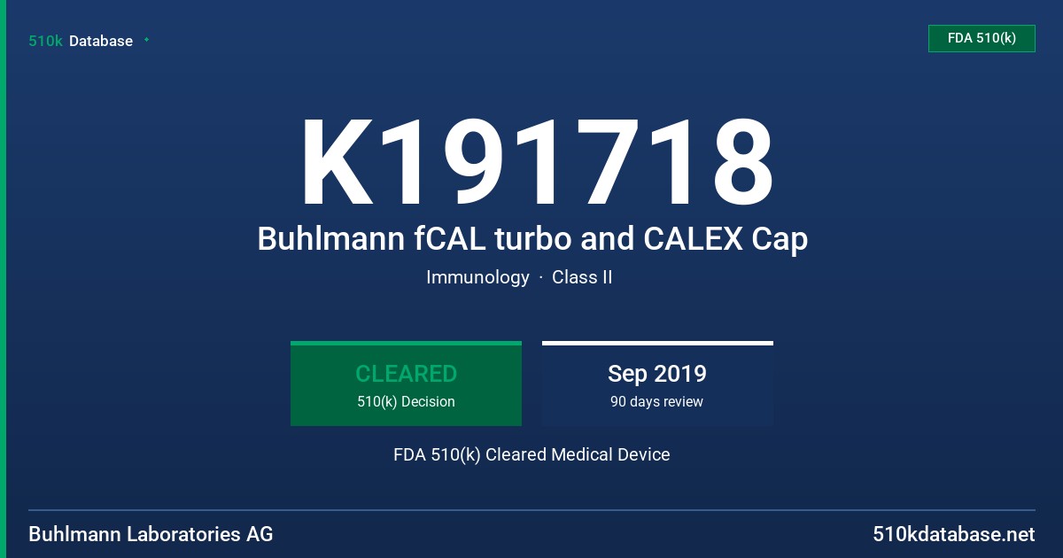 K191718 Buhlmann fCAL turbo and CALEX Cap FDA 510(k) Cleared Medical Device