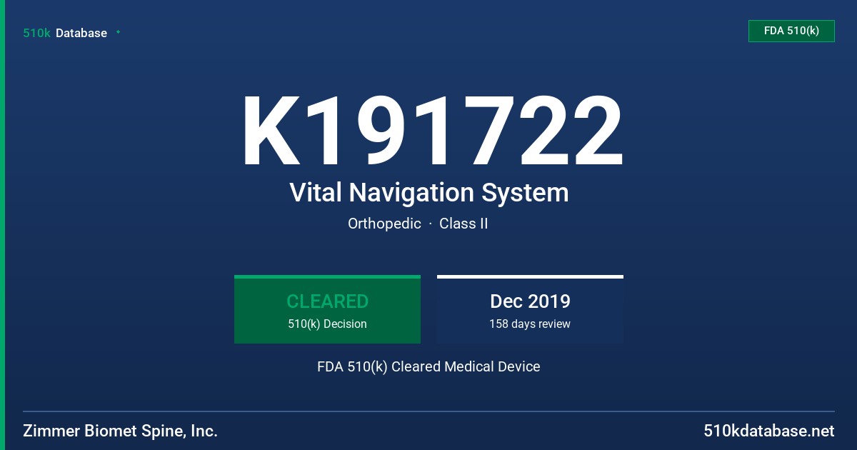 K191722 Vital Navigation System FDA 510(k) Cleared Medical Device