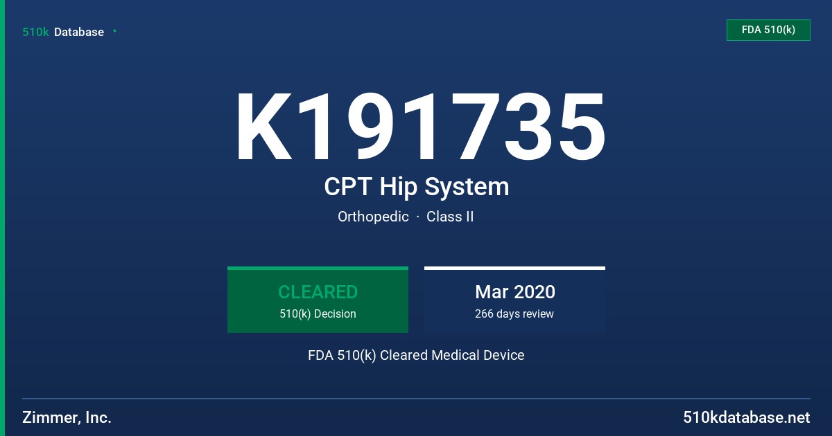 K191735 CPT Hip System FDA 510(k) Cleared Medical Device