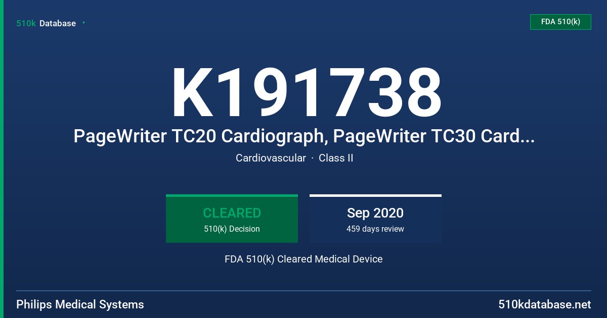 K191738 PageWriter TC20 Cardiograph, PageWriter TC30 Cardiograph, PageWriter TC50 Cardiograph, PageWriter TC70 Cardiograph FDA 510(k) Cleared Medical Device