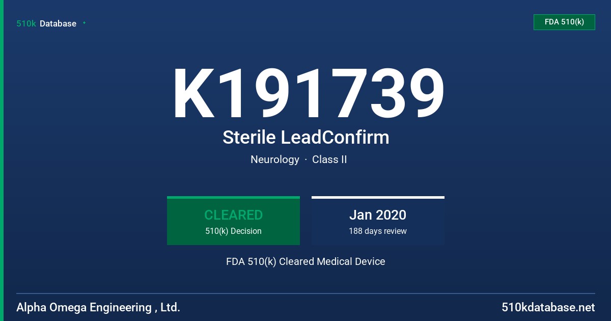 K191739 Sterile LeadConfirm FDA 510(k) Cleared Medical Device