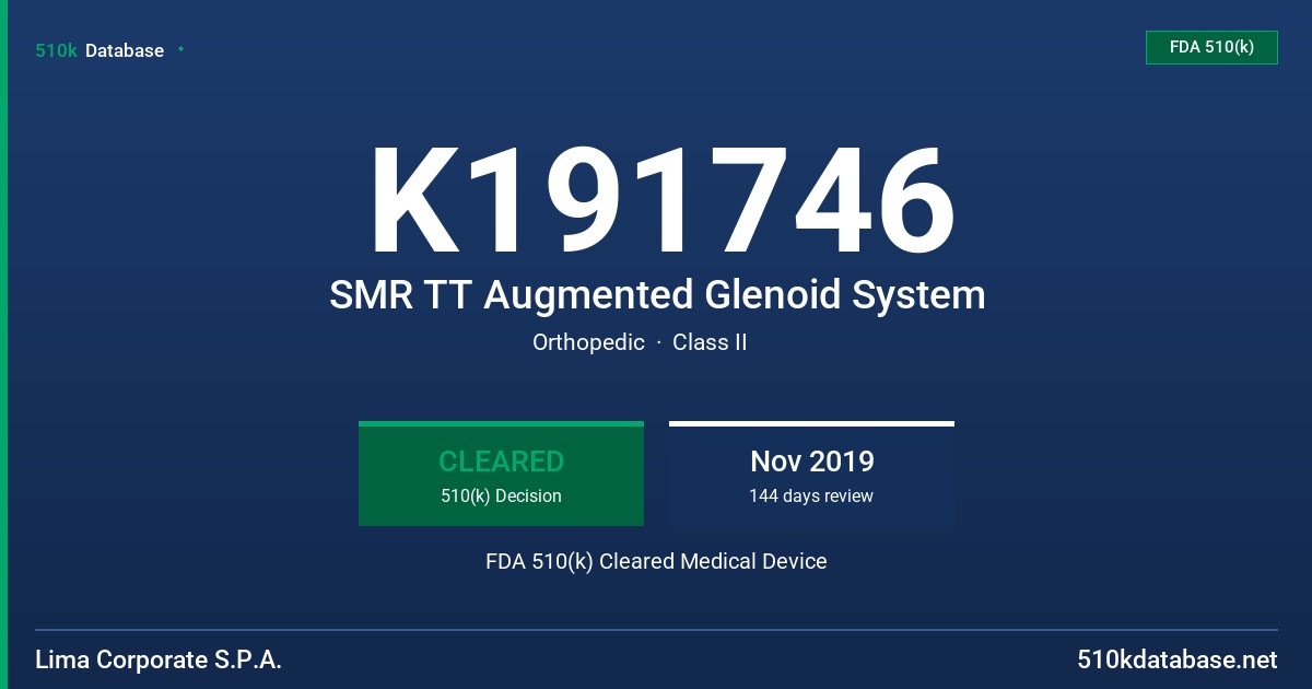 K191746 SMR TT Augmented Glenoid System FDA 510(k) Cleared Medical Device