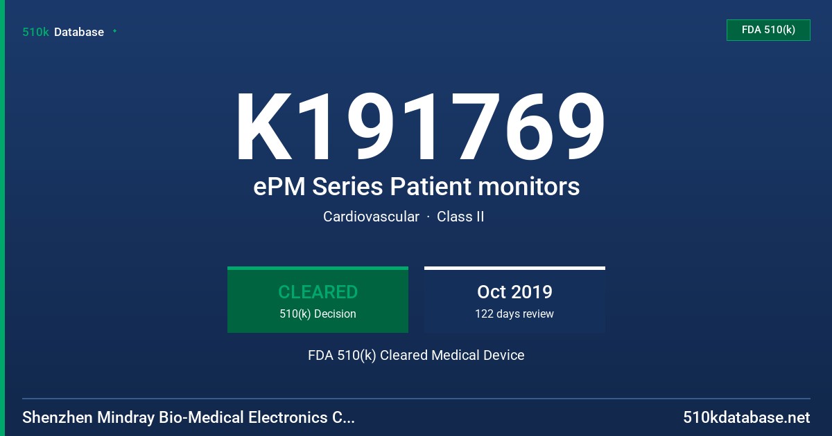 K191769 ePM Series Patient monitors FDA 510(k) Cleared Medical Device